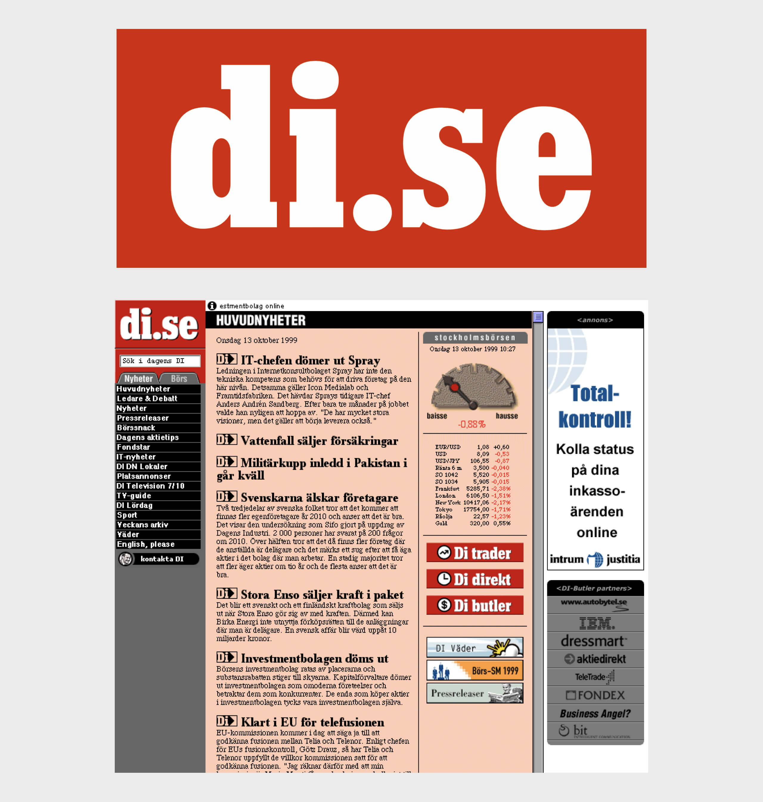 di.se homepage, 1998